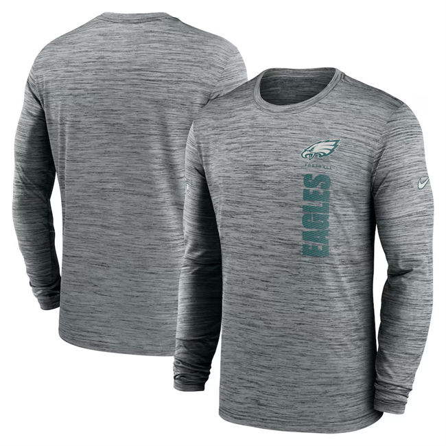 Men's Philadelphia Eagles Gray 2024 Sideline Team Velocity Performance Long Sleeve T-Shirt